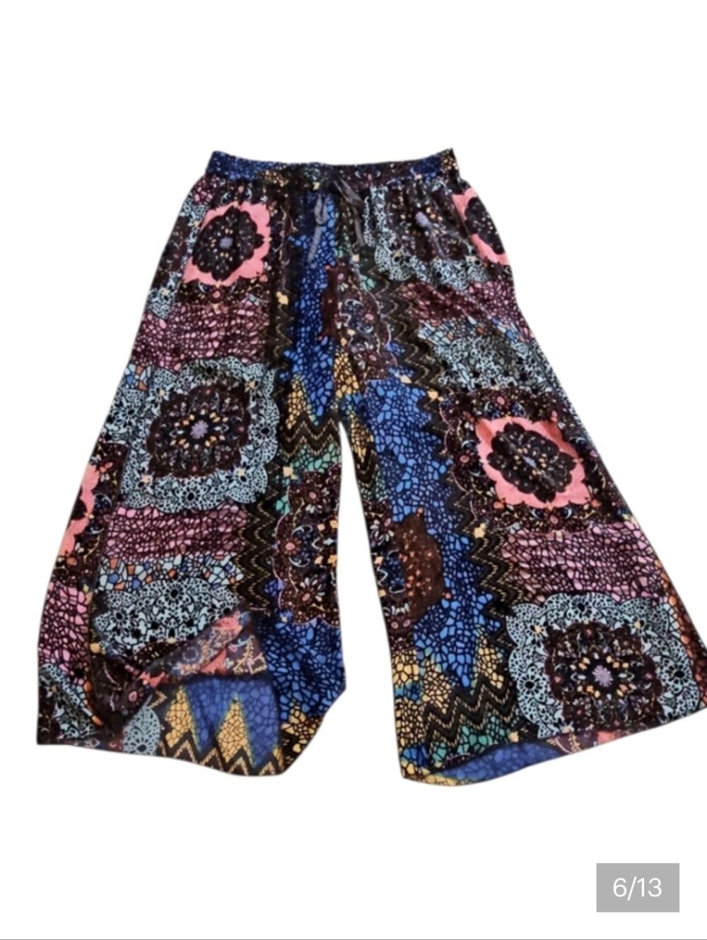 JOHNNY WAS Axelle Burnout Velvet Patchwork Wide Leg Pants Boho Linned L NWT - Picture 6 of 12